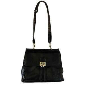 EUC HATO HASI Bag Black‎ Leather 3 Main Compartment Bag Purse+ Shoulder Strap
